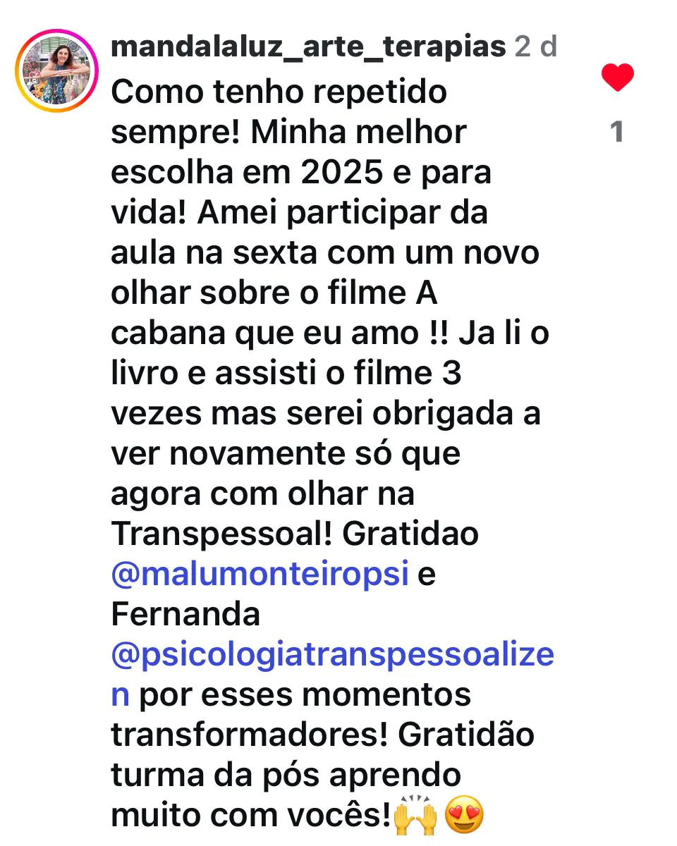 LP PÓS EAD PSICOLOGIA TRANSPESSOAL | Depoimento